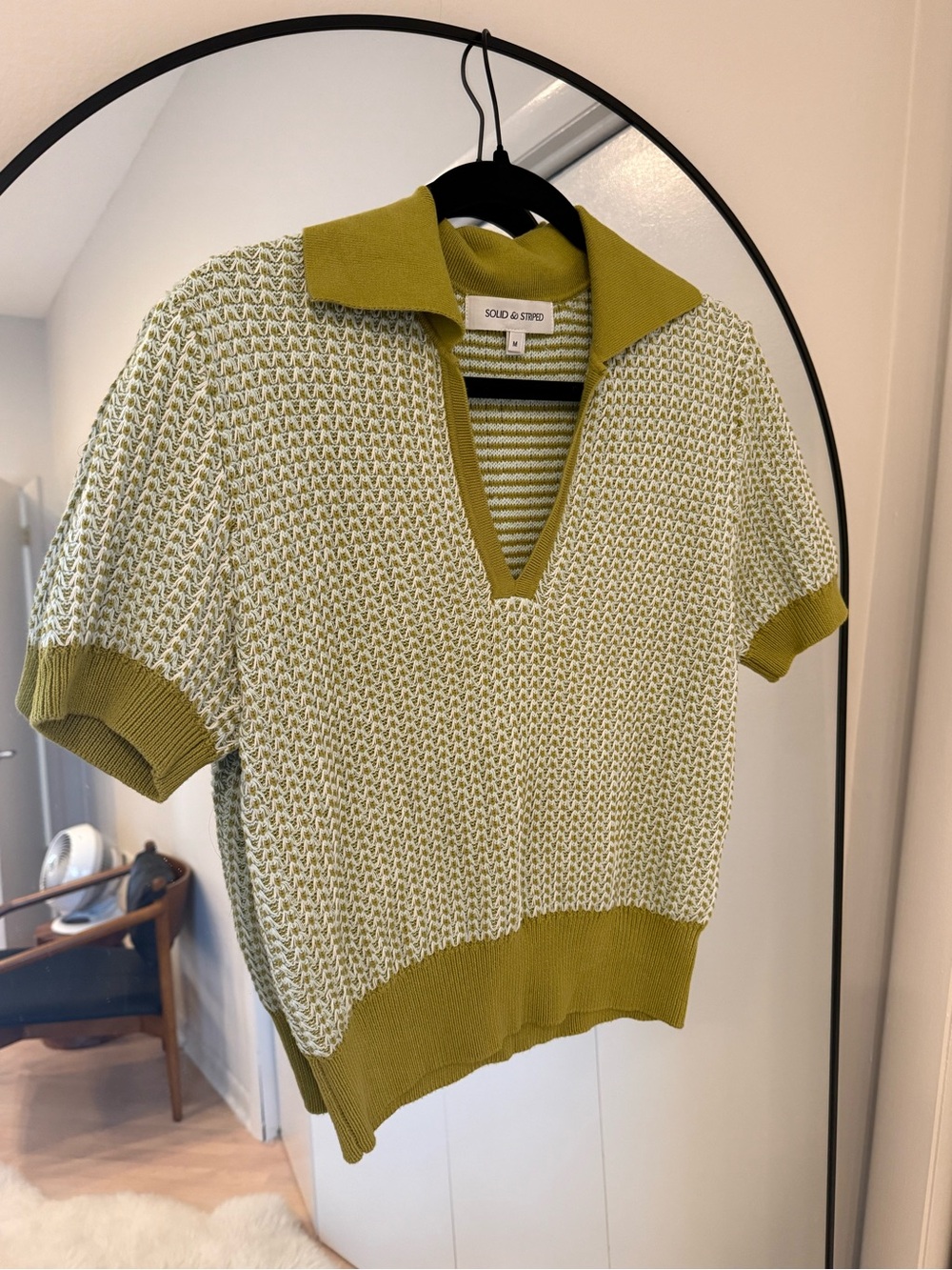 SOLID & STRIPED olive knit V-neck polo sweater